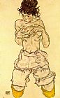 Egon Schiele Paintings - Woman touching her breast by Egon Schiele